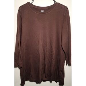 Lands End Womens Brown 3/4 Sleeve Crew Neck Tunic Top Plus Size L 14 16 Cotton